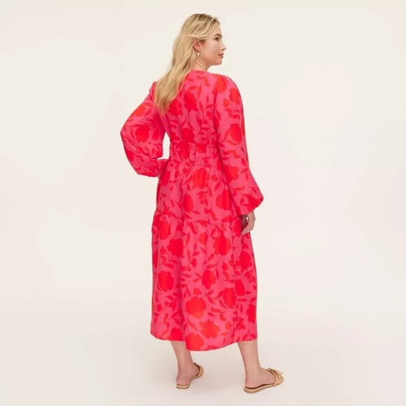 Choose S M | Classic Rose Linen Long Sleeve Maxi Dress Kate Spade Pink Red - Picture 10 of 10